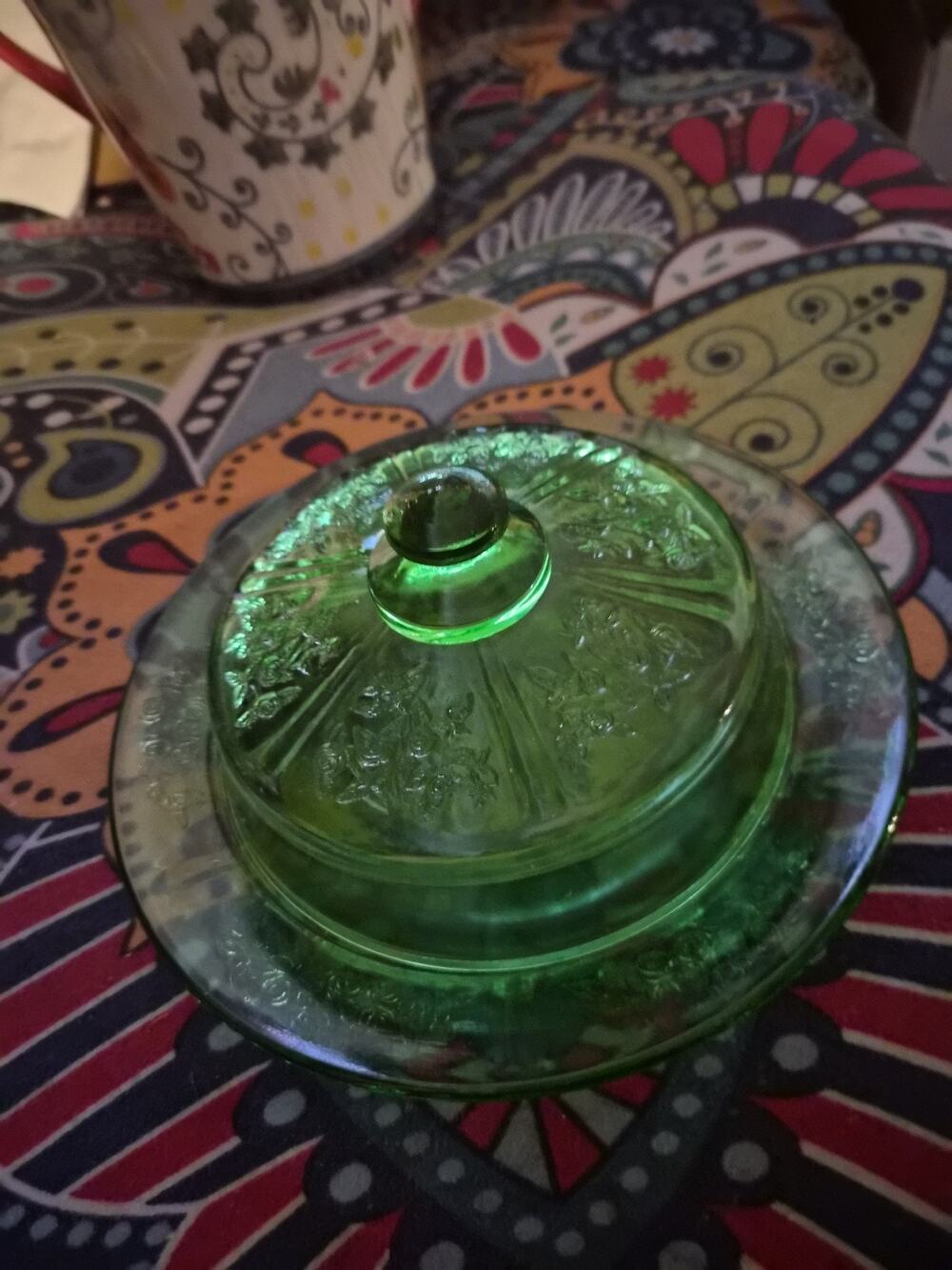 Green Sharon Cabbage Rose Butter Dish and Cover